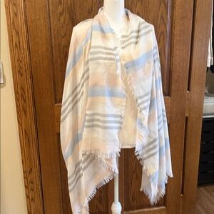 BP Cream Tan Blue Grey Soft  Stripes Rectangular Scarf Wrap